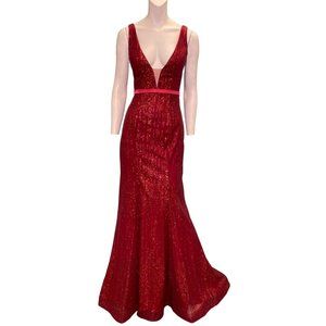 J’Adore Plunging V-neck Evening Gown Style Red Size 6 NWT
